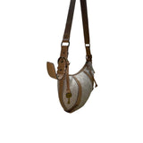 Fossil Women’s Beige Logo Pattern & Brown Leather Trim Adjustable Strap Hobo Bag