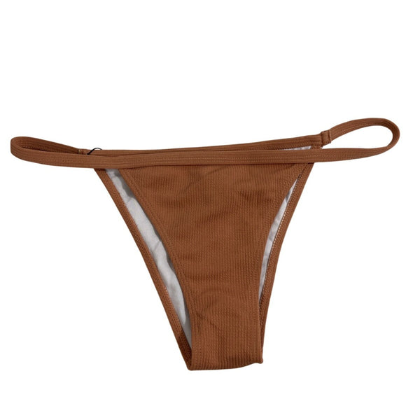 Zaful Womens Brown Ribbed Bikini Bottom Mid-Waist Size 8