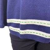 Alfred Dunner Womens Blue Green White Cotton Blend Floral Striped Sweater Size L