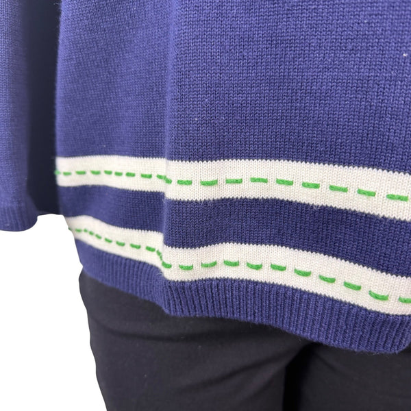 Alfred Dunner Womens Blue Green White Cotton Blend Floral Striped Sweater Size L