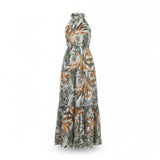Kate & Lily Womens Green Orange Halter/Maxi Dress Tropical Print Size 12