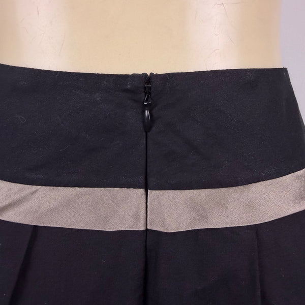 Black Cotton & Silk Women’s Paisley Midi Skirt With Pleats & Beige Accents