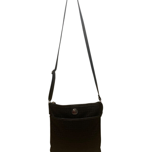 Tommy Hilfiger Women’s Black Monogram Adjustable Strap Zippered Crossbody Bag