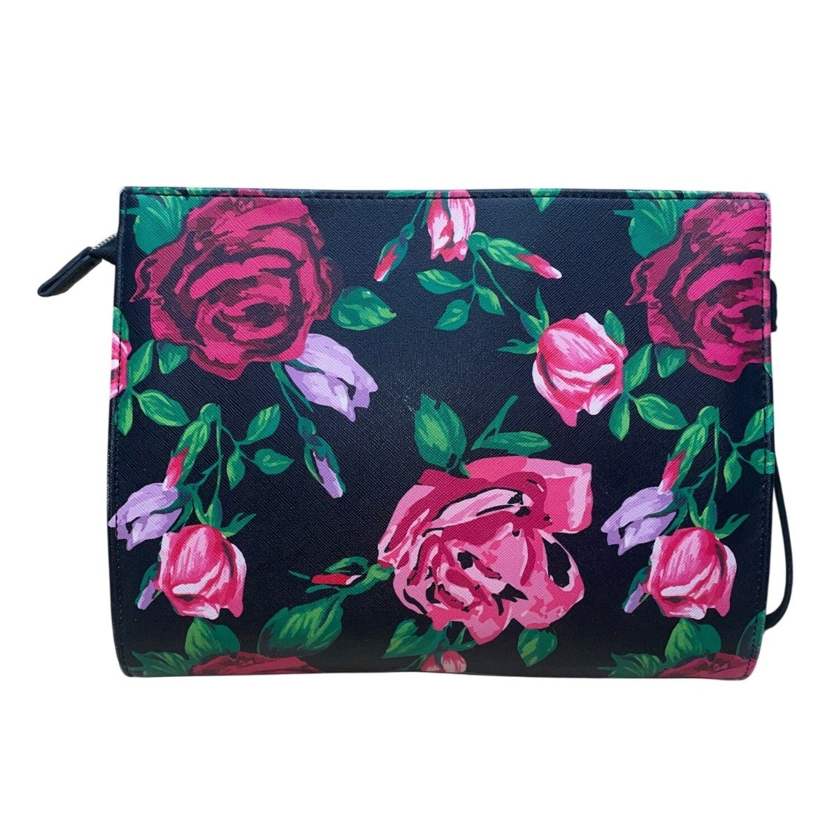 Betsey Johnson Women’s Black & Pink Floral Print With Gold Heart Detail Clutch