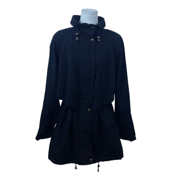 Mulberry Street Women’s Black Hooded Anorak Jacket Drawstring Waist Sz M