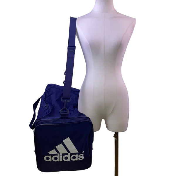 Adidas Unisex Blue Nylon Duffle Bag Logo Design Adjustable Strap One Size