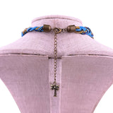 Blue & Gold Tone Elephant Pendant Necklace Braided Chain Design With Turquoise S