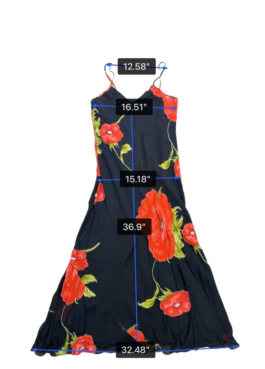 American Angel Womens Black Floral Spaghetti Strap Dress Red Poppy Print