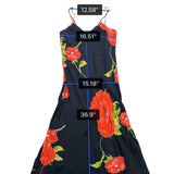 American Angel Womens Black Floral Spaghetti Strap Dress Red Poppy Print
