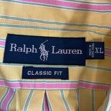 Ralph Lauren Men's Yellow With Pink Stripes Long sleeve Button Up Shirt Sz -XL