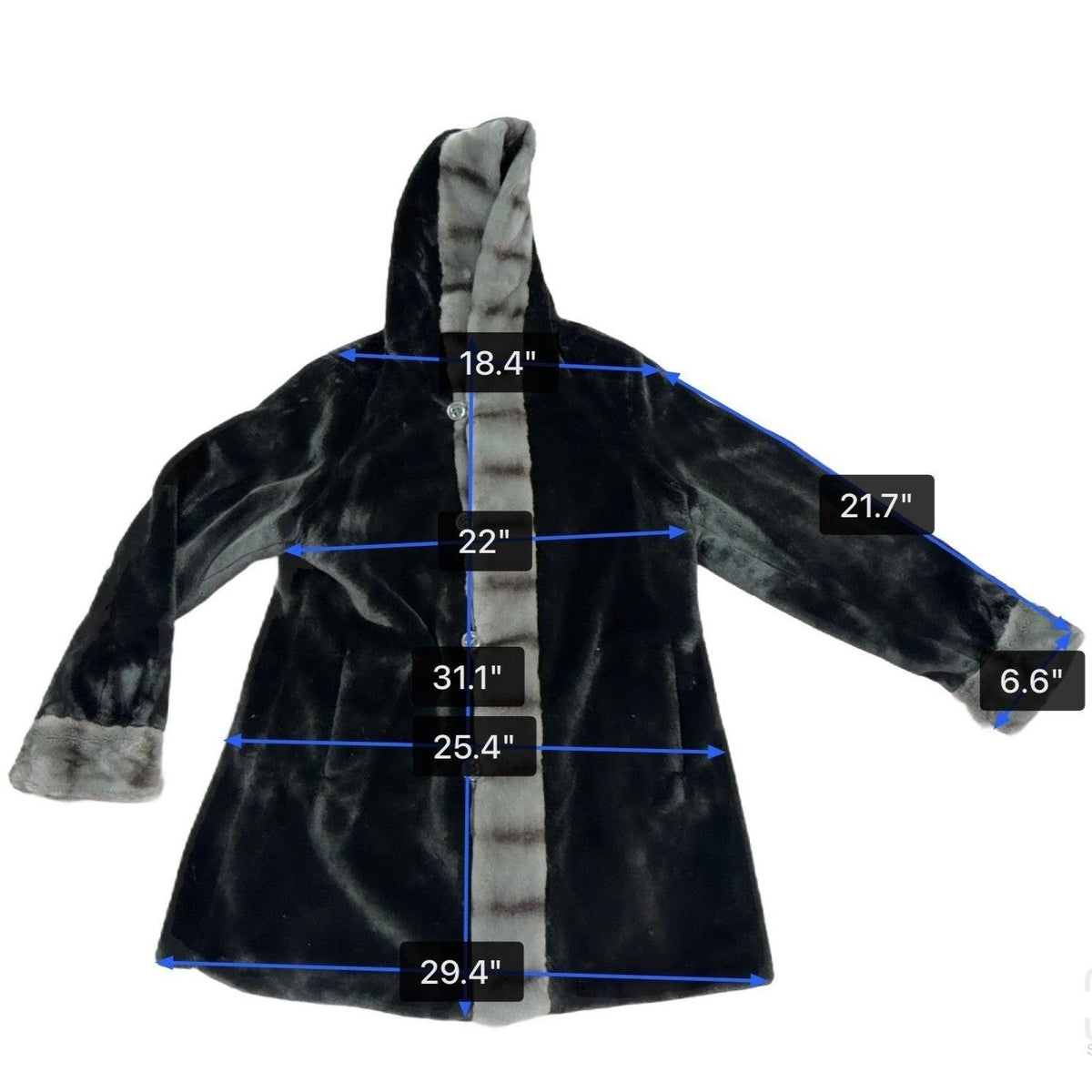 Dennis Basso Womens Black Faux Fur Hooded Coat Stylish Warm Outerwear Sz L