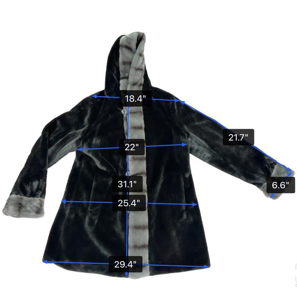 Dennis Basso Womens Black Faux Fur Hooded Coat Stylish Warm Outerwear Sz L