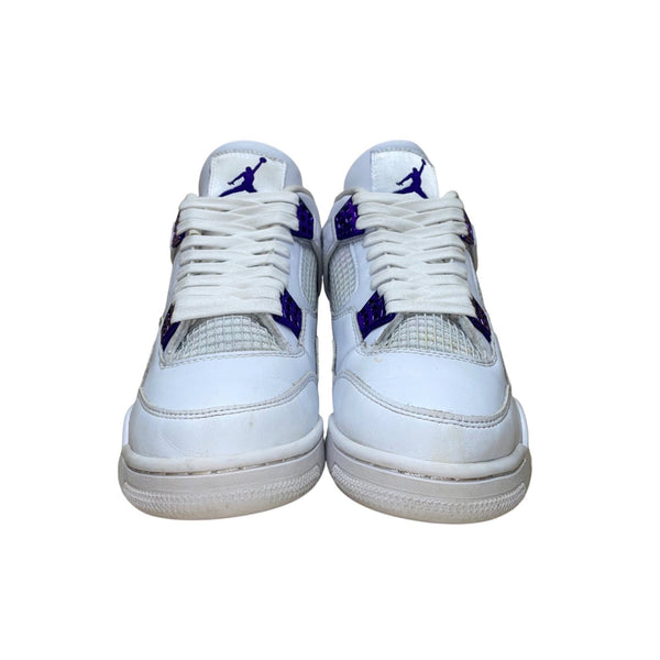 Air Jordan 4 Retro Men’s Metallic Purple & White Leather Sneakers Size US 9.5