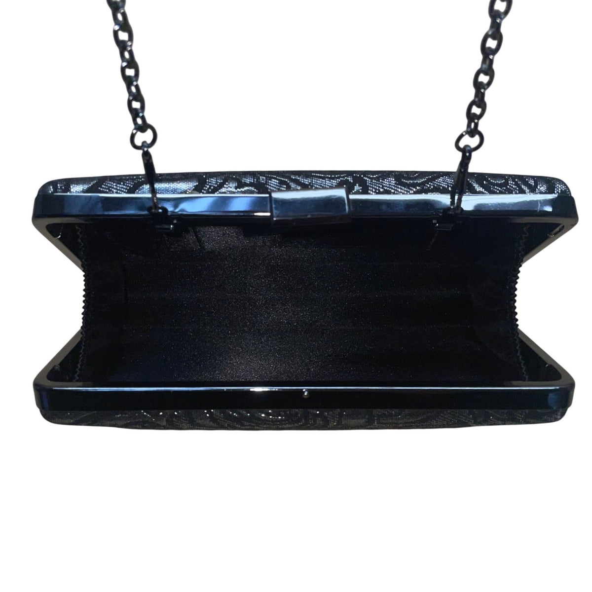 Jessica McClintock Women’s Black Rose Embossed With Chain Strap Evening Clutch P