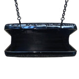Jessica McClintock Women’s Black Rose Embossed With Chain Strap Evening Clutch P