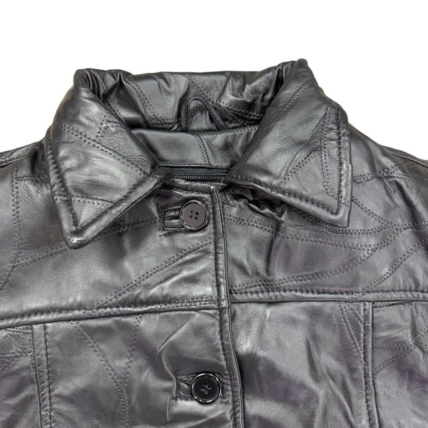 Tudor Court Womens Black Leather Button-Up Jacket Elegant Outerwear Size PL
