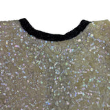 I. Magnin Womens Ivory & Black Silk Beaded Sequin Jacket 100% Silk Lining Size M