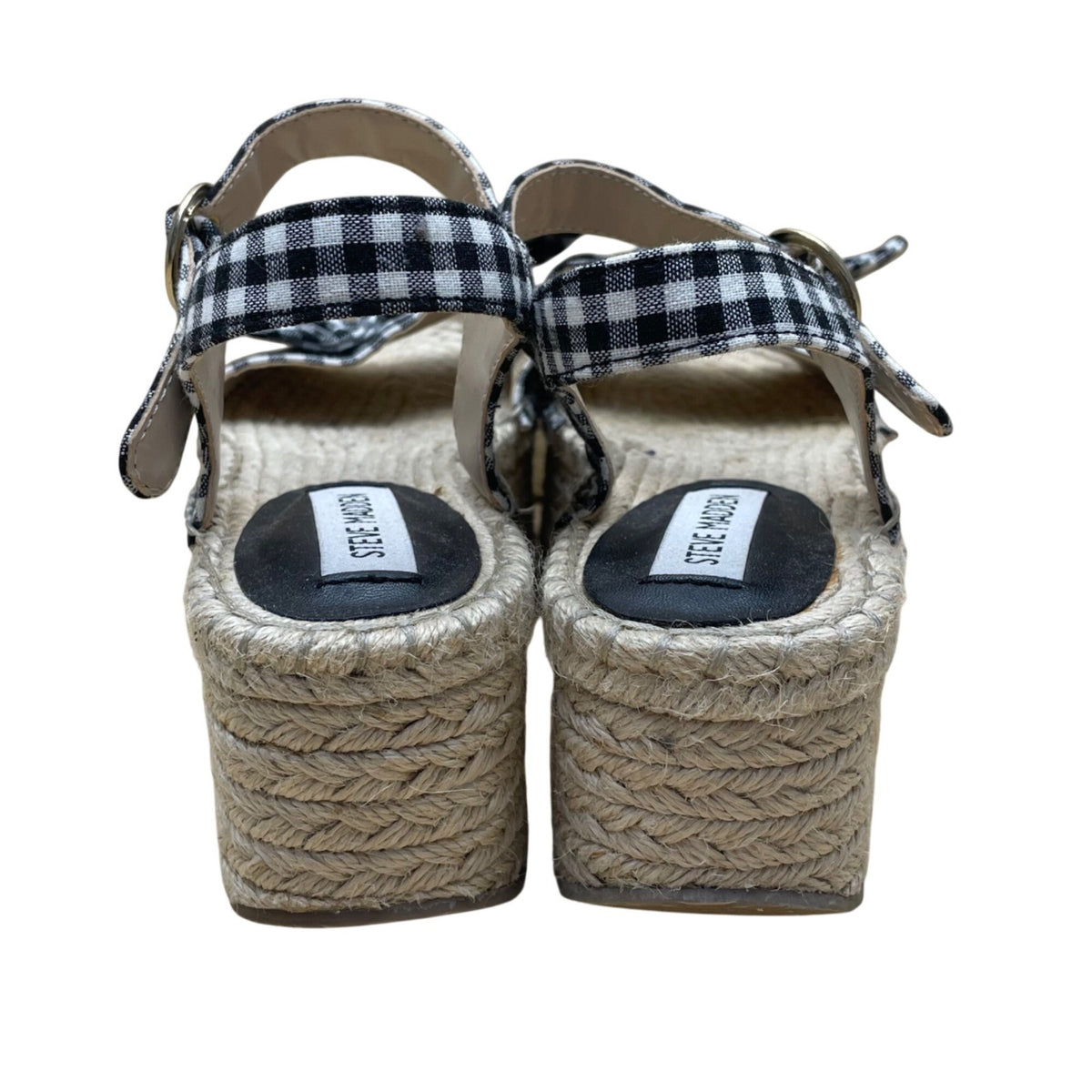 Steve Madden Women’s Black & White Gingham Bow Platform Espadrille Sandals Sz 7M