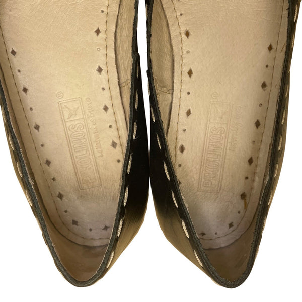 Pikolinos Women’s Black Leather Cutout Detail Naturally Slip-On Low Heels Sz 37