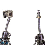 Silver Tone & Blue Womens Beaded Charm Bracelet With Crystal Accents 