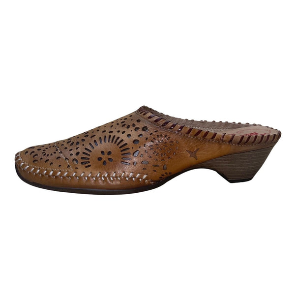 Pikolinos Women’s Brown Leather Laser Cut Slip-On Mules Size 38