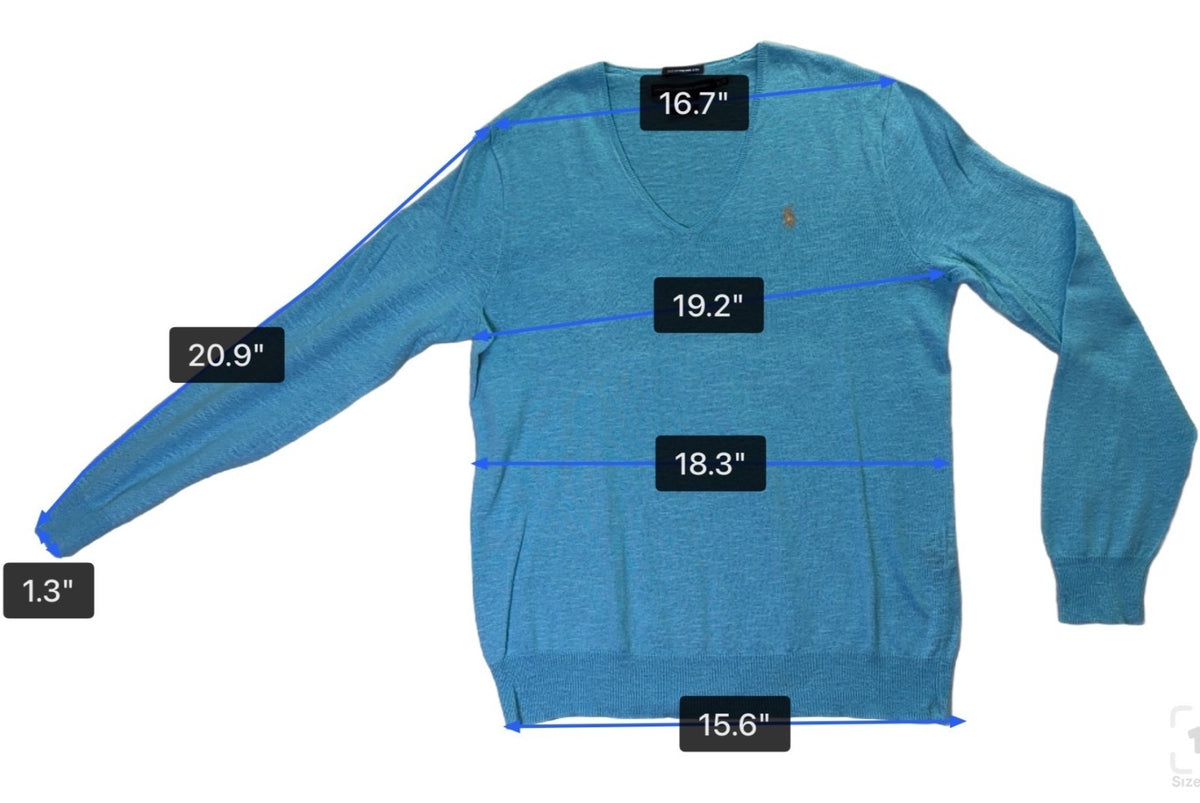Ralph Lauren Sport Womens Blue V-Neck Sweater Boyfriend Fit Sz- XL