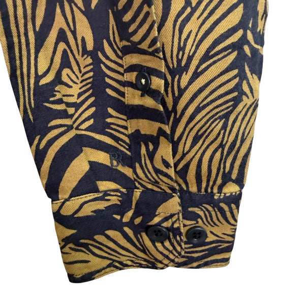Banana Republic Mens Navy & Tan Button-Up Long-Sleeve Shirt  Animal Print Size L