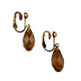 Gold Tone Womens Faceted Drop Clip-On Earrings Amber Crystal Accents 1