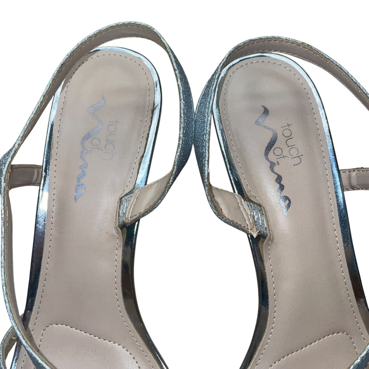 Touch Of Nina Women’s Silver Refined Glitter Leather Sole Heeled Sandals Sz 9.5M