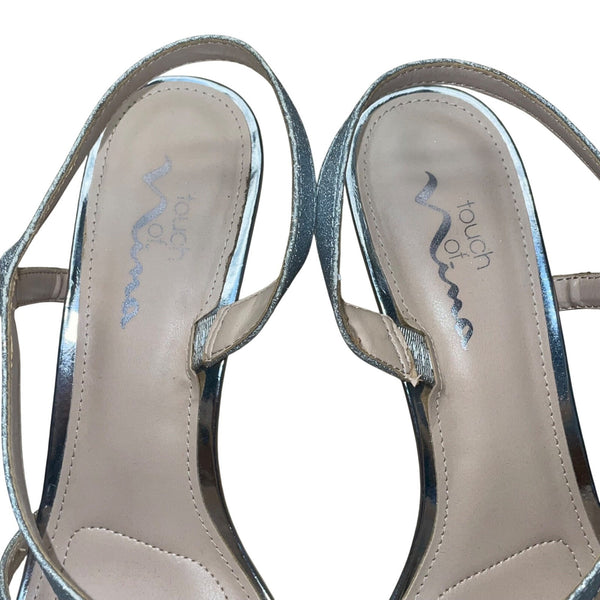Touch Of Nina Women’s Silver Refined Glitter Leather Sole Heeled Sandals Sz 9.5M