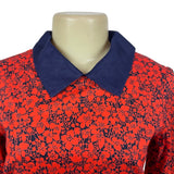 Vintage Therese Red & Navy Floral Long Sleeve Midi Dress
