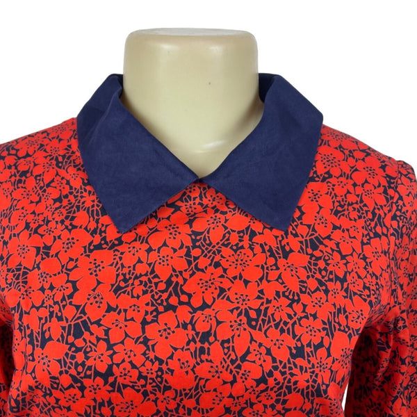 Vintage Therese Red & Navy Floral Long Sleeve Midi Dress