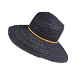 Mallory Black Womens Wide Brim Summer Hat Straw Lace Design Foldable Braided
