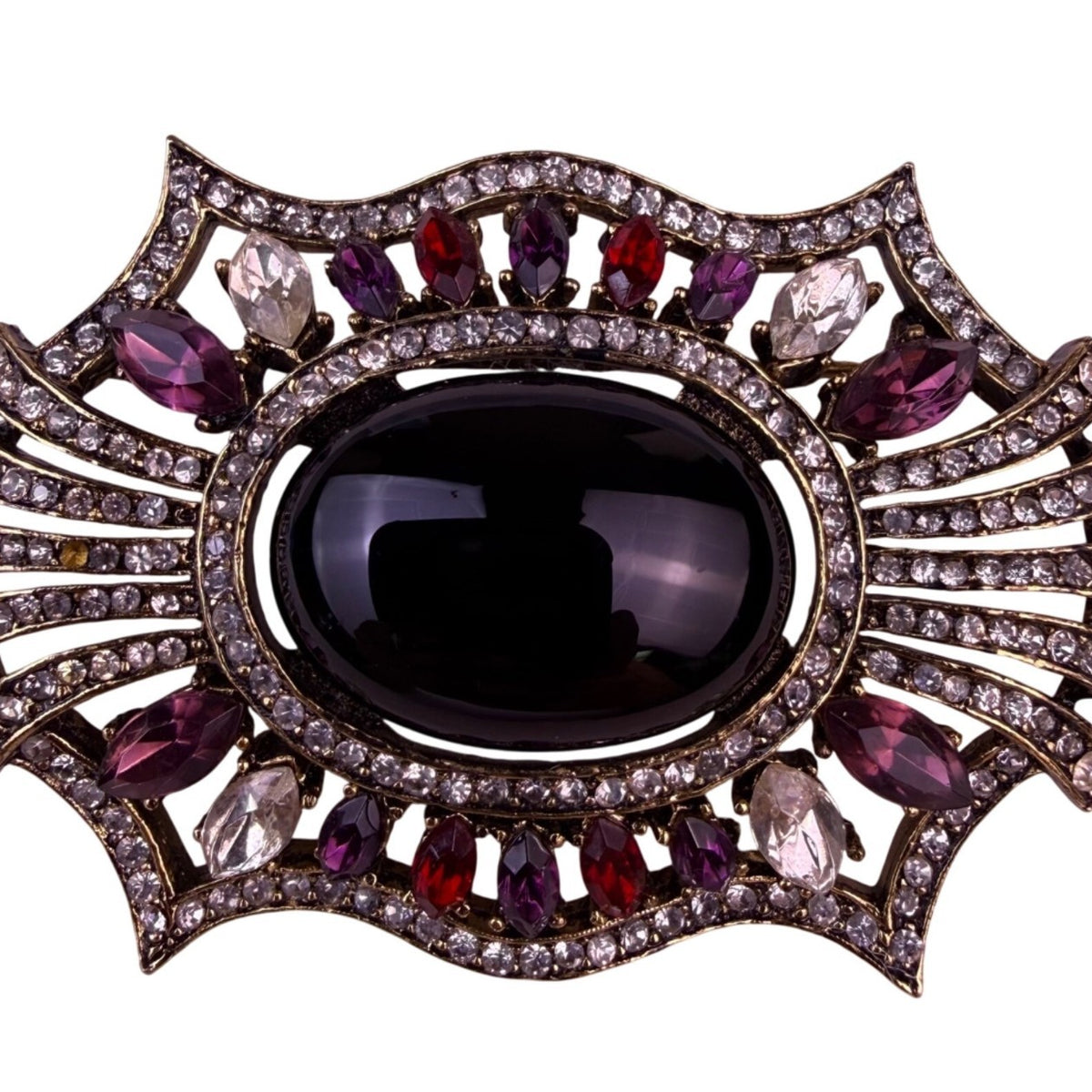 Vintage Women’s Gold Tone & Silver Tone Rhinestone Oval Brooch Adjustable