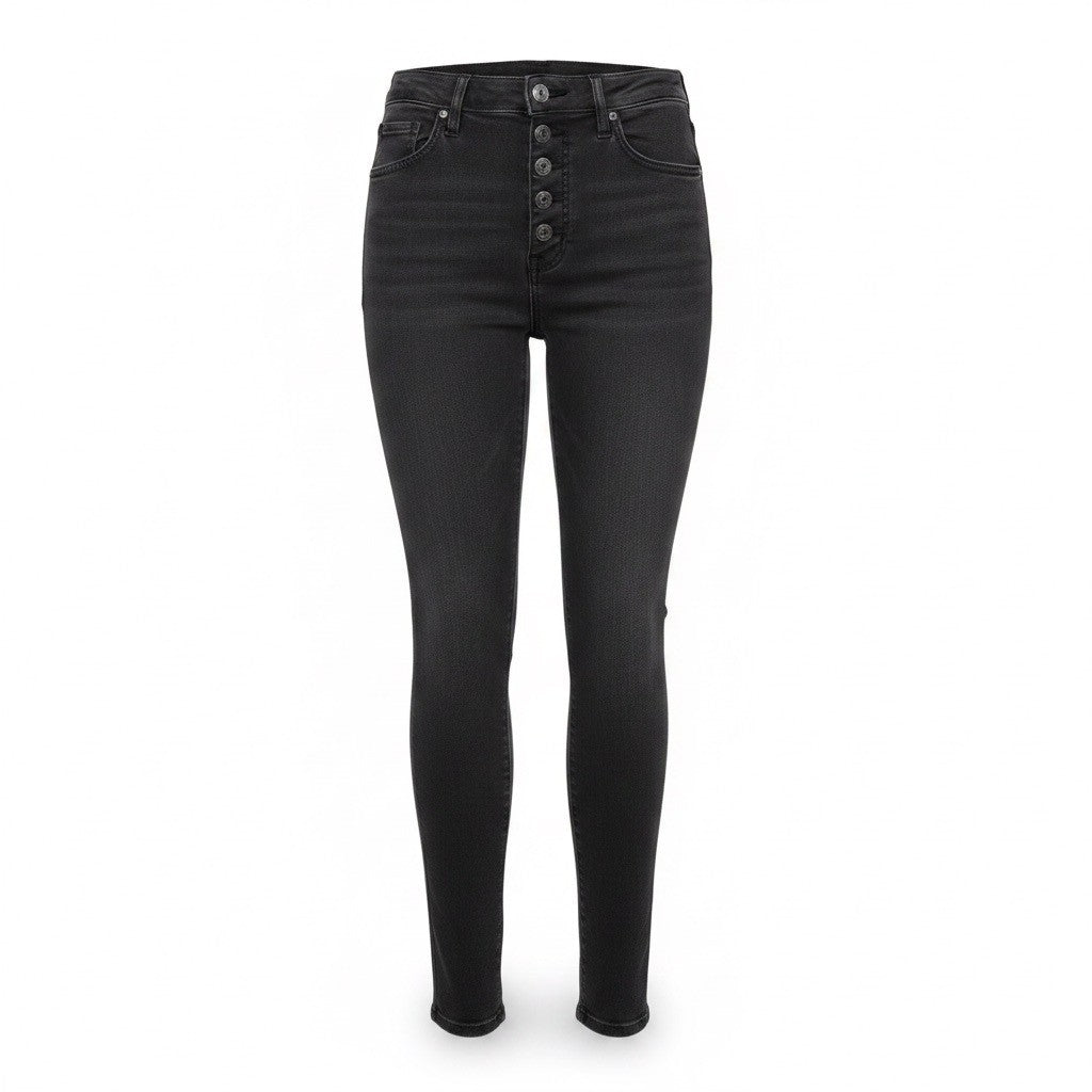 We The Free Womens Black Cotton Blend High-Waisted Button-Fly Skinny Jeans Sz 28