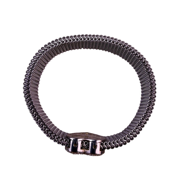 Stainless Steel Women Silver Tone Heart Bracelet With Sterling Silver Accents