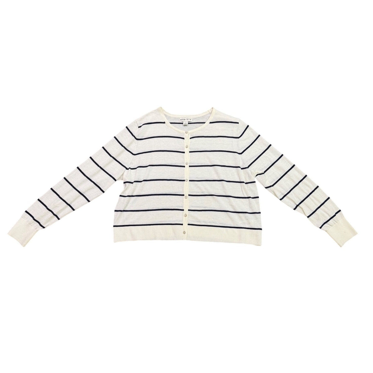 Ava & Viv Womens White Striped & Lightweight Button Front Cardigan Size 1X