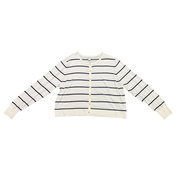 Ava & Viv Womens White Striped & Lightweight Button Front Cardigan Size 1X