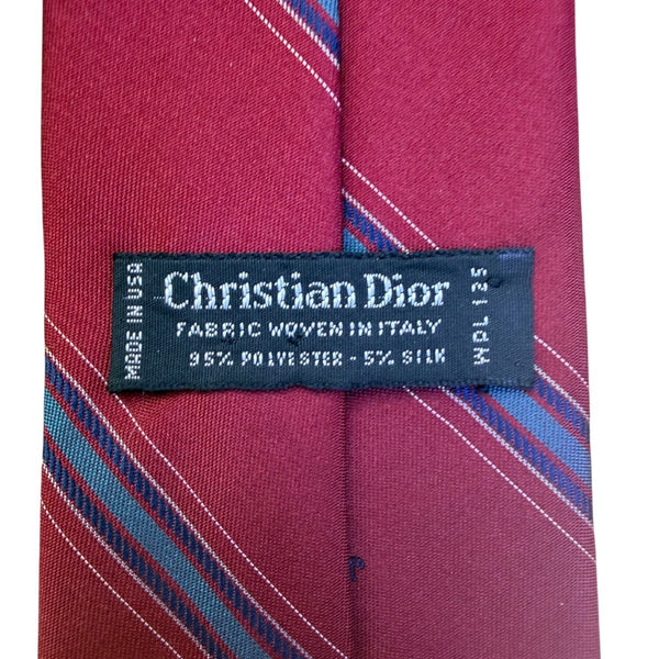 Christian Dior Mens Maroon Striped Polyester/Silk Classic Tie