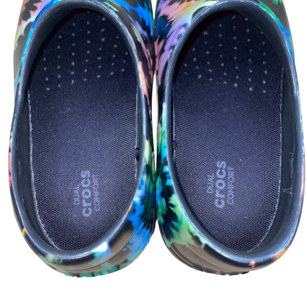 Crocs Women’s Black Rubber Tie-Dye Dual Comfort Slip-On Clogs Size W8