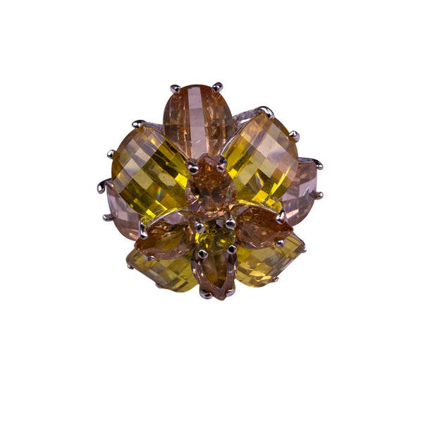 Silver Tone Womens Yellow Faceted Floral Cocktail ,  Metal Jewelry