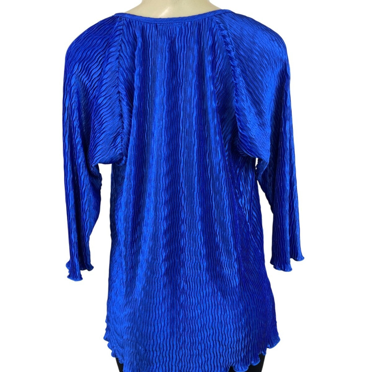 Magic It Fits Womens Blue Pleated 3/4 Sleeve Blouse