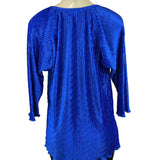 Magic It Fits Womens Blue Pleated 3/4 Sleeve Blouse