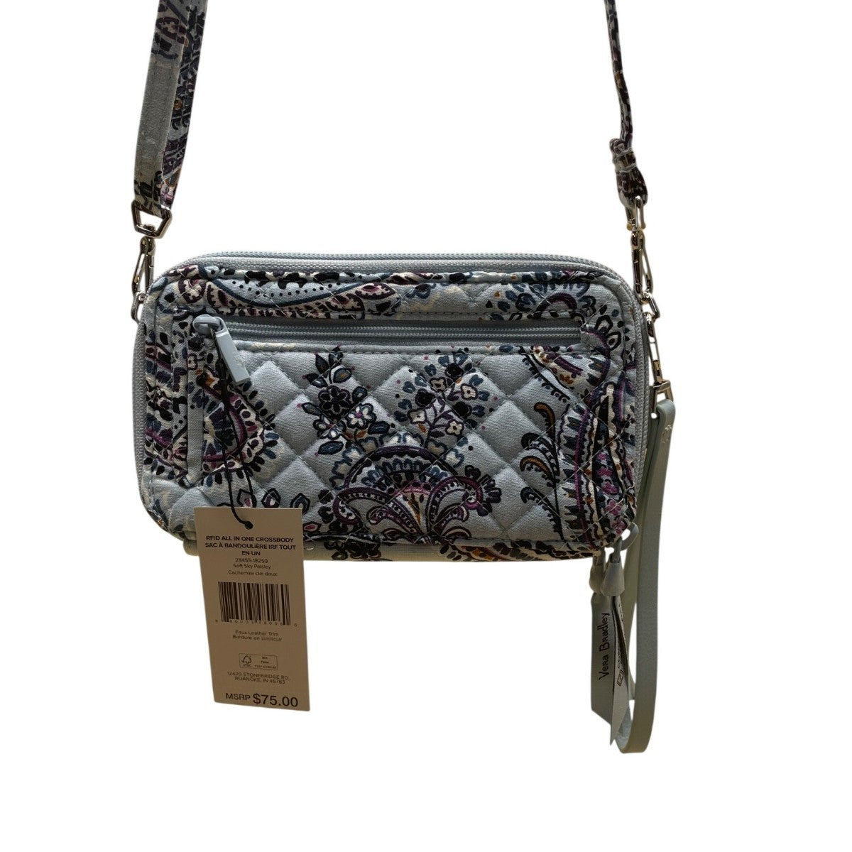Vera Bradley Women’s Soft Sky Paisley Adjustable Strap RFID All-In-One Crossbody