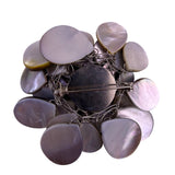 Mother Of Pearl Floral Brooch Black Iridescent Faceted Stone Centerpiece