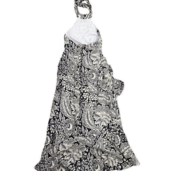 J.Crew Womens Black & White Viscose Halter Maxi Dress Floral Print Size 4