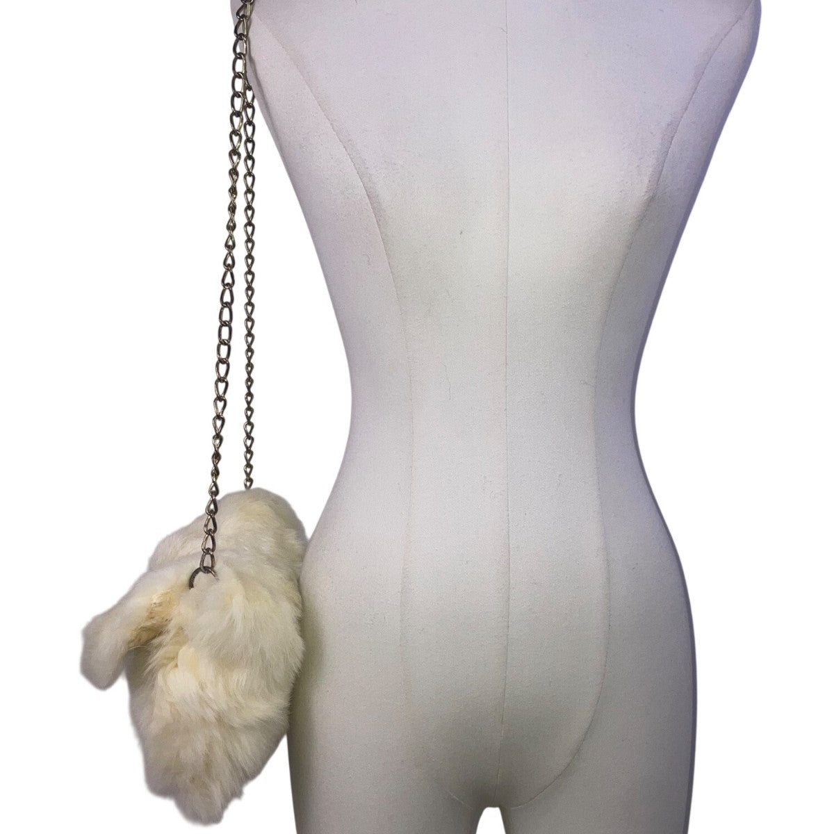 Women’s White Yellowish Faux Fur  Soft Plush Exterior  Chain Strap Shoulder Bag