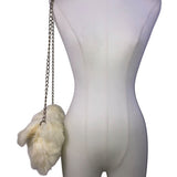 Women’s White Yellowish Faux Fur  Soft Plush Exterior  Chain Strap Shoulder Bag