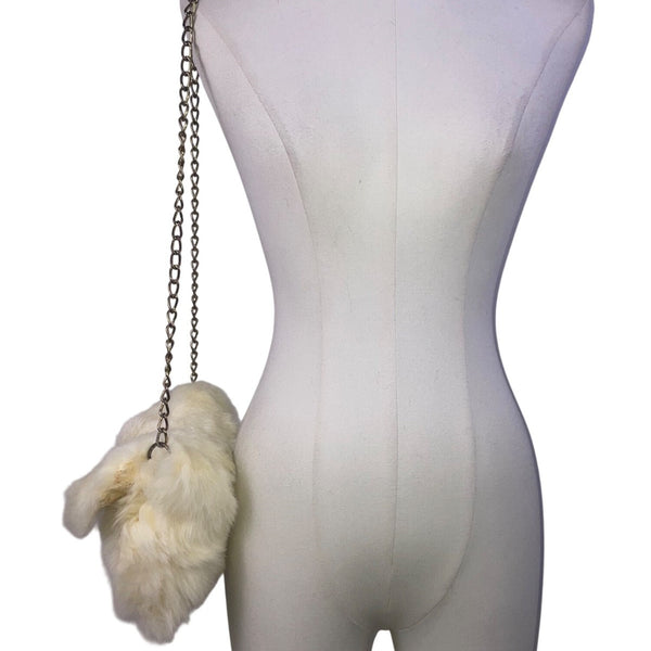 Women’s White Yellowish Faux Fur  Soft Plush Exterior  Chain Strap Shoulder Bag