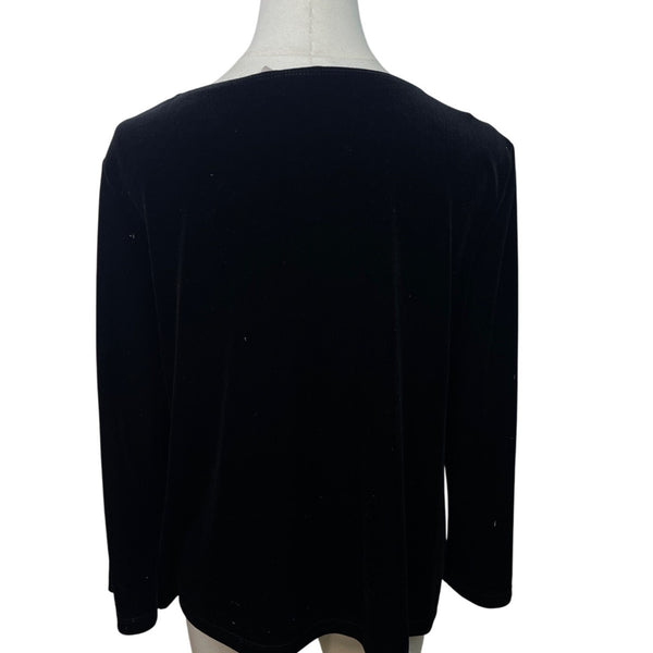 Chicos Travelers Black Velvet Beaded Long Sleeve Top Size 1 (8/10)